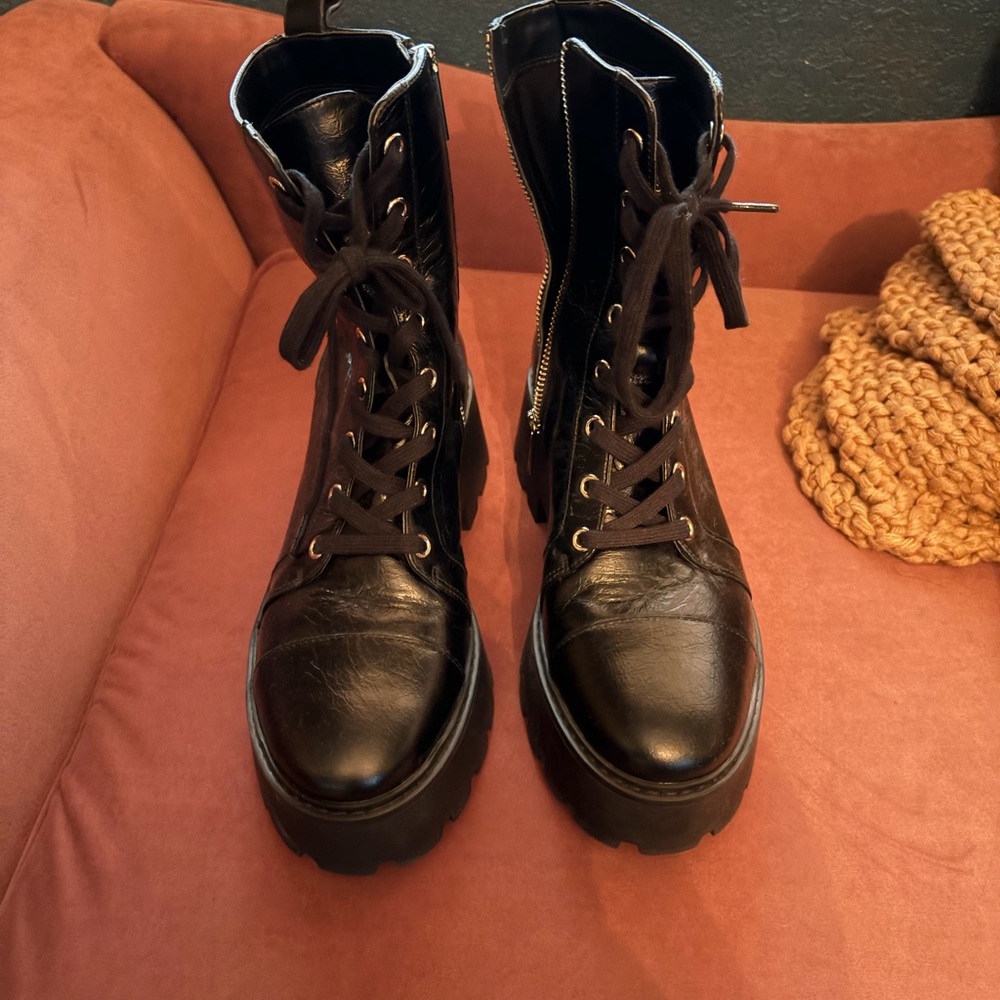 Michael Kors Black Leather Combat Boots